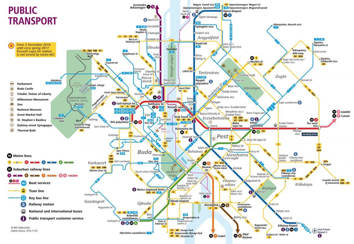 kort over budapest offentlig transport