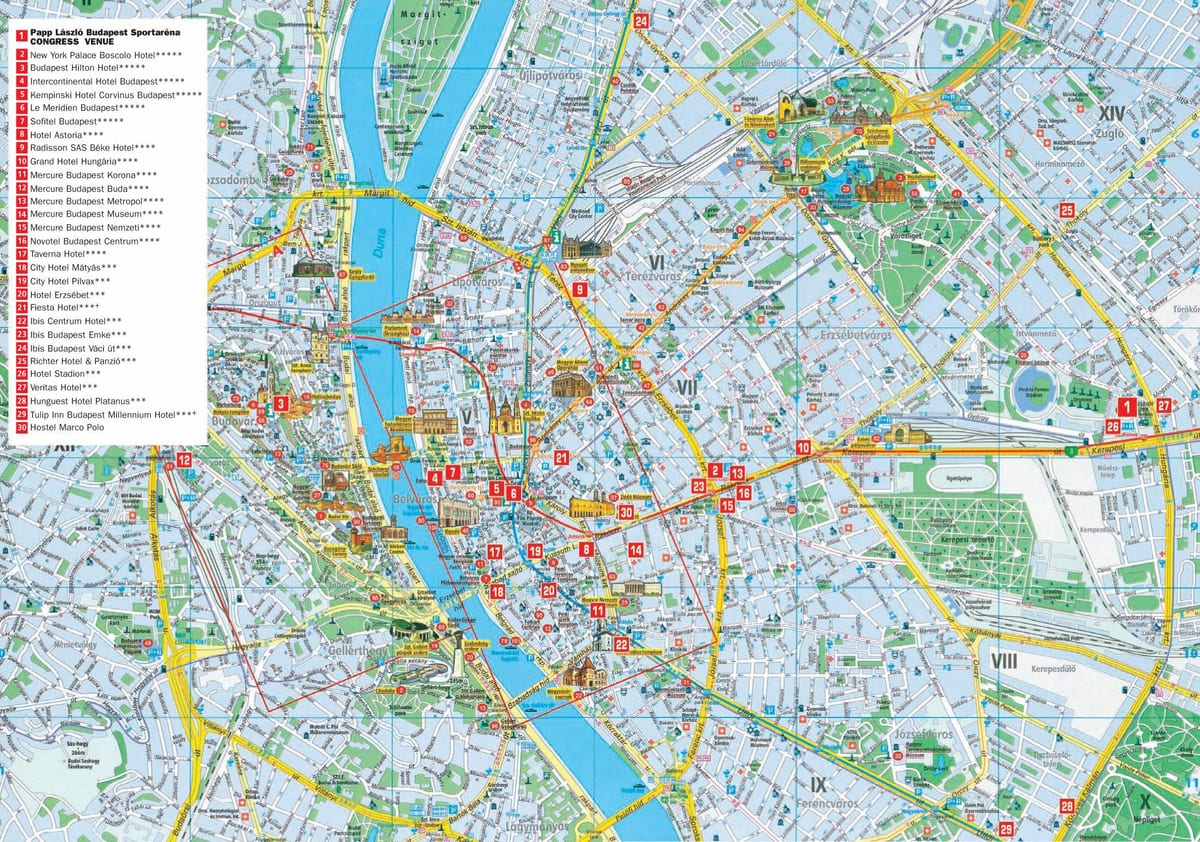 budapest city tourist kort